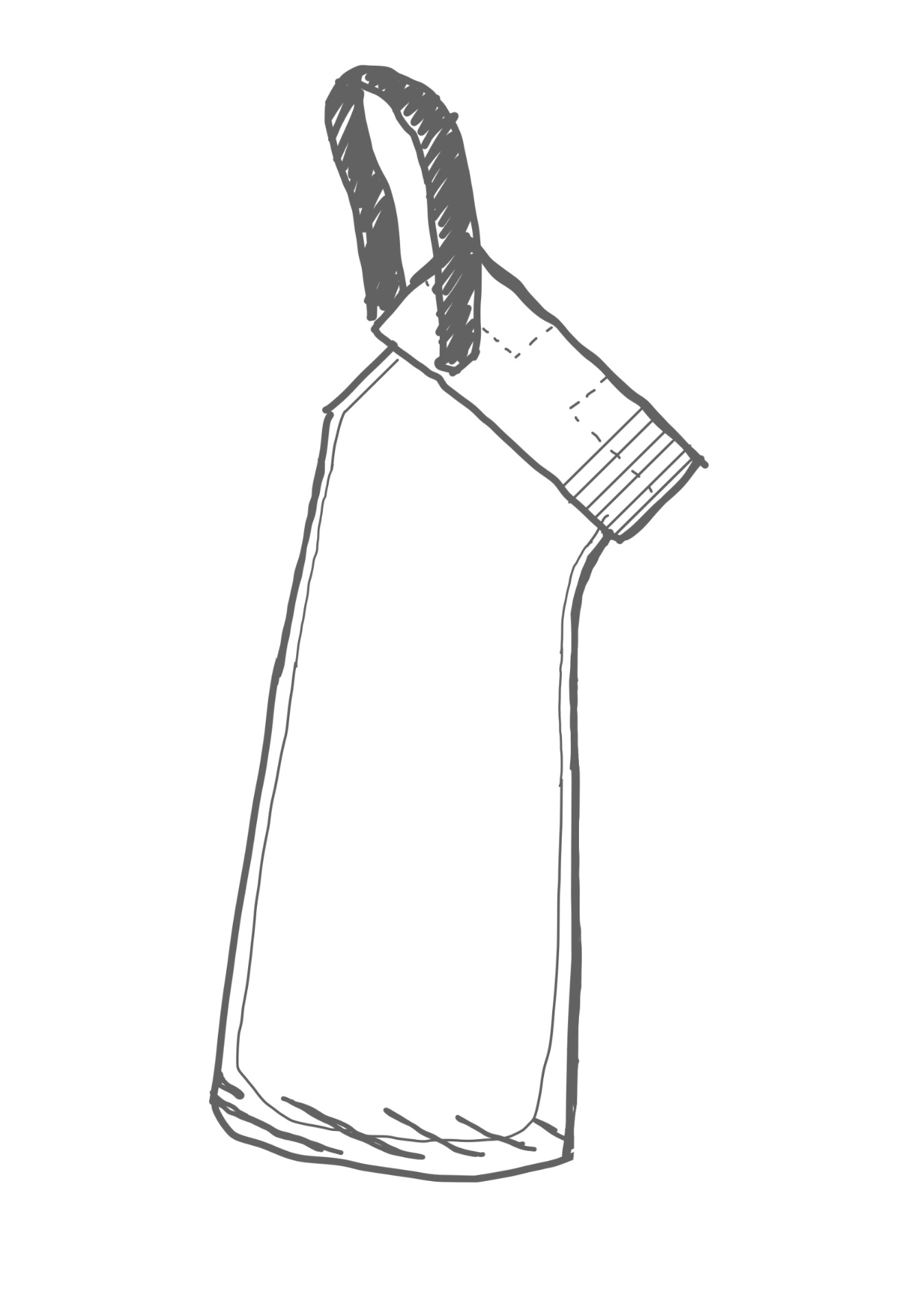Hand sketch of the bottle with all parts assembled, including the inner cap and outer lid with handle.