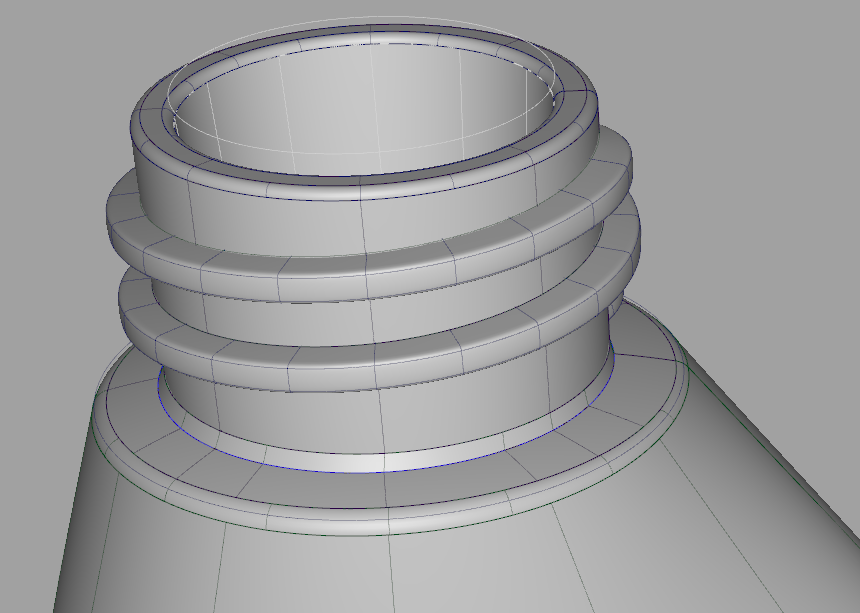 Close view of the bottle neck with threads modelled in Autodesk Alias.